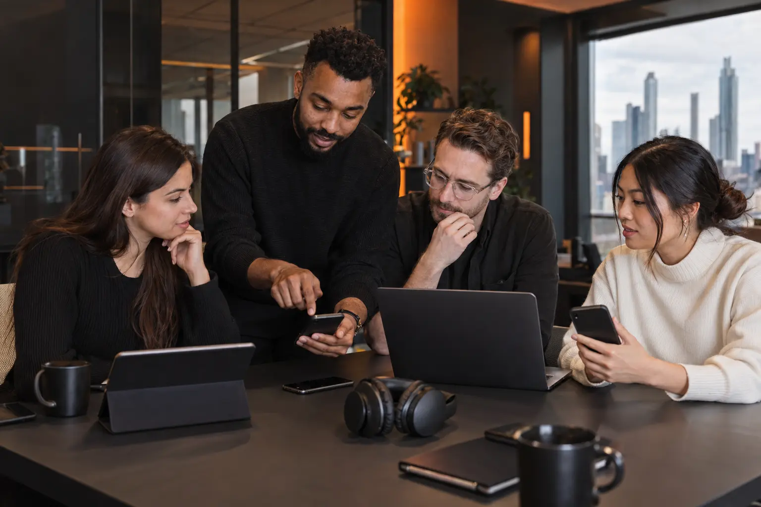 Neom Technology team reviewing products