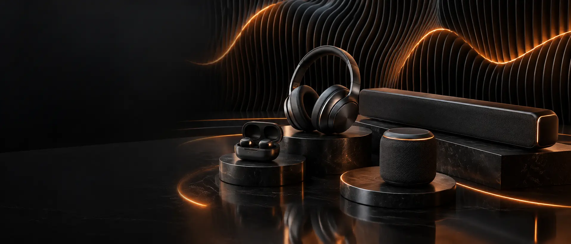 Premium headphones, earbuds and speaker